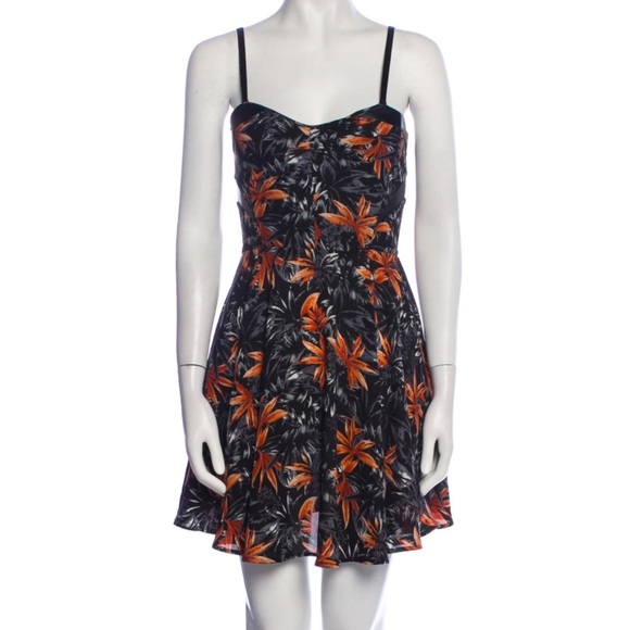 The Kooples Leather Trim Floral Dress Size Small Orange - Picture 1 of 6